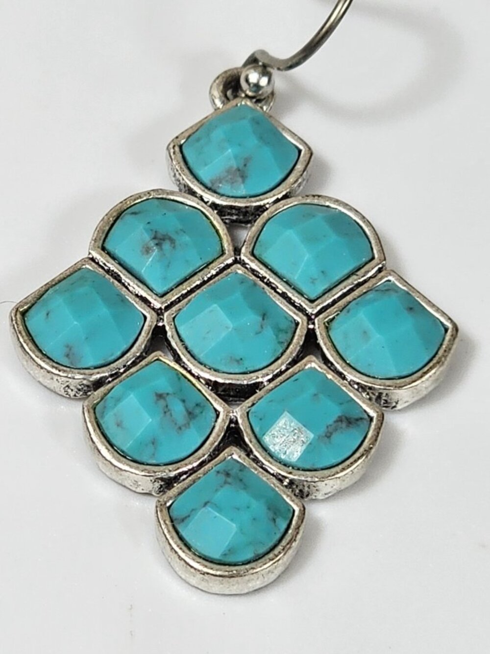 Turquoise Dangle Earrings Silver Tone Geometric Drop Jewelry VTG - Picture 4 of 9